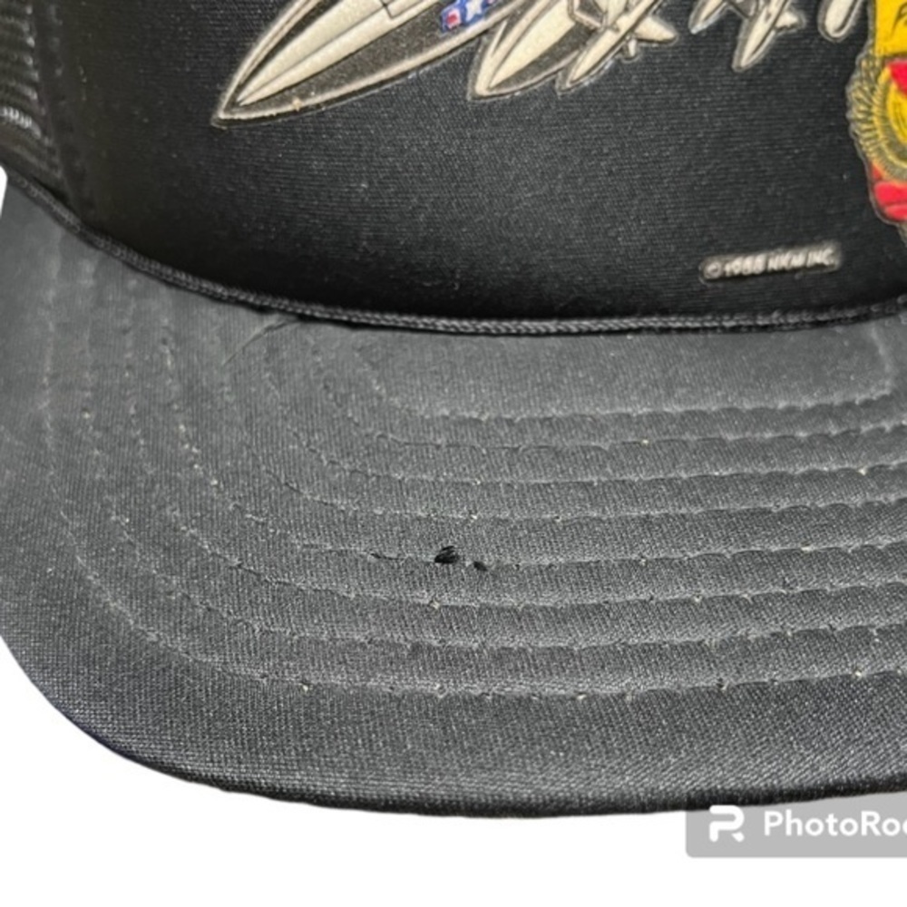 Vintage 80s F-15 Eagle Tactile Fighter Jet Trucker Hat Snap Back Black NKM INC - Picture 5 of 9